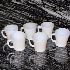 6 Fire King Antique D-Handle Milk Glass White Coffee Mug Set